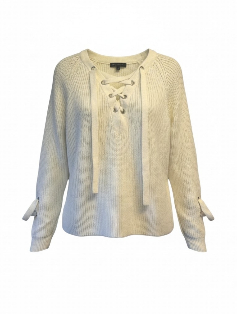 Forever 21 Cream Lace Up Sweater Medium Knit Pullover Tie Sleeves